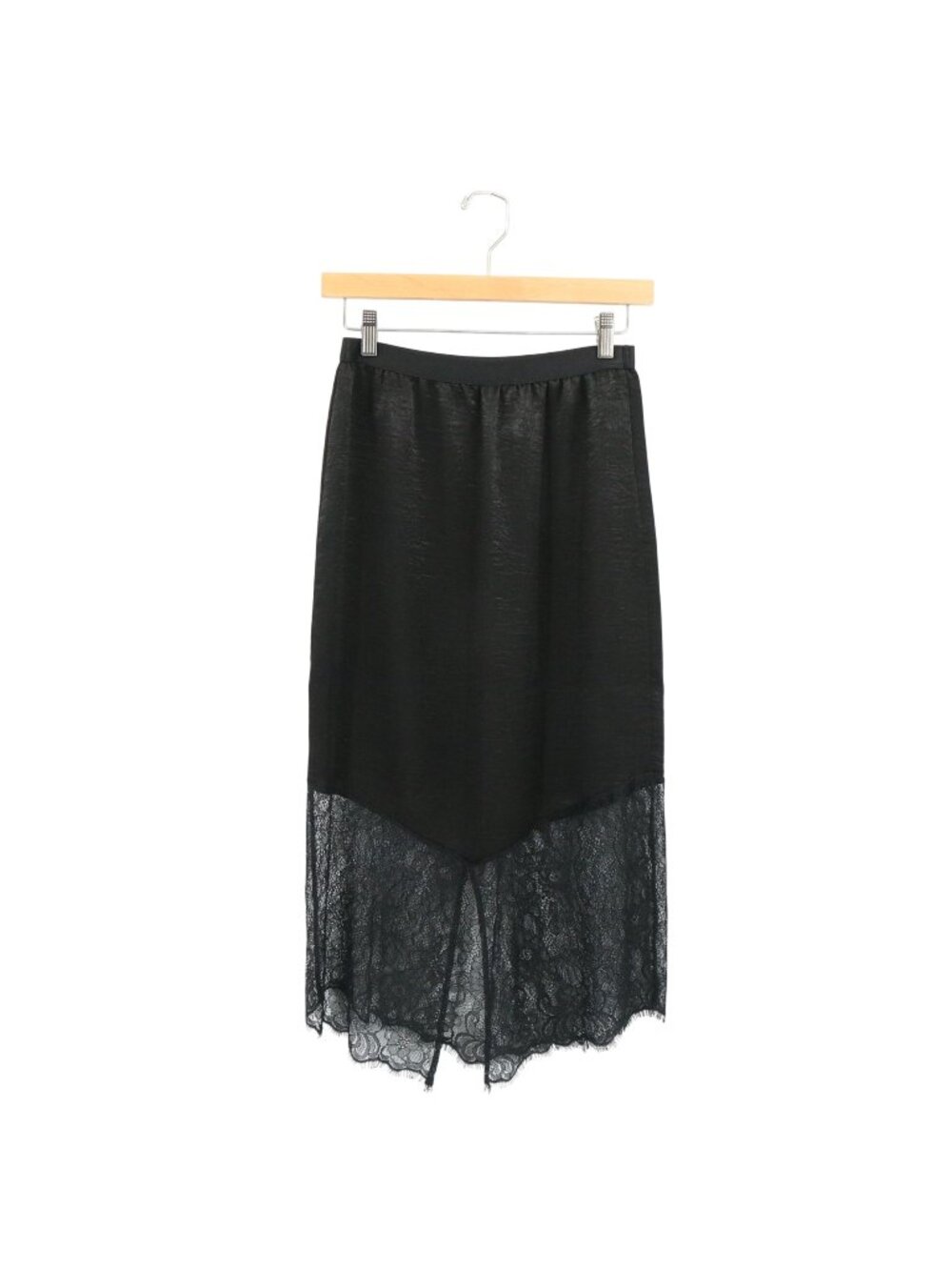 NWT Free People Intimately Black Satin Lace Asymmetrical Hem Midi Slip Skirt XS